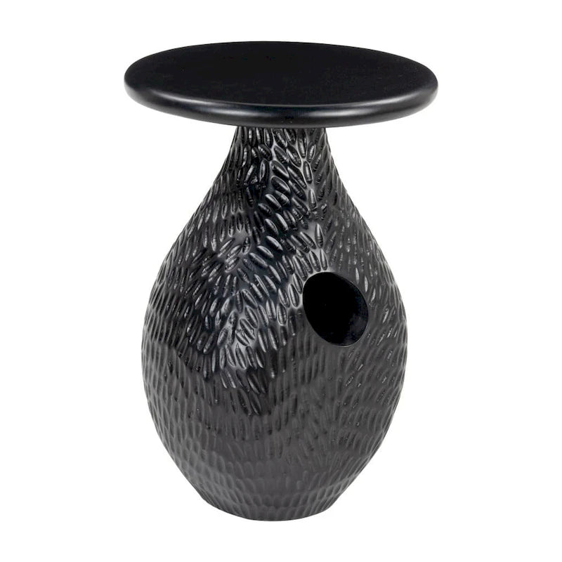 20" Black Solid Wood Round Pedestal End Table