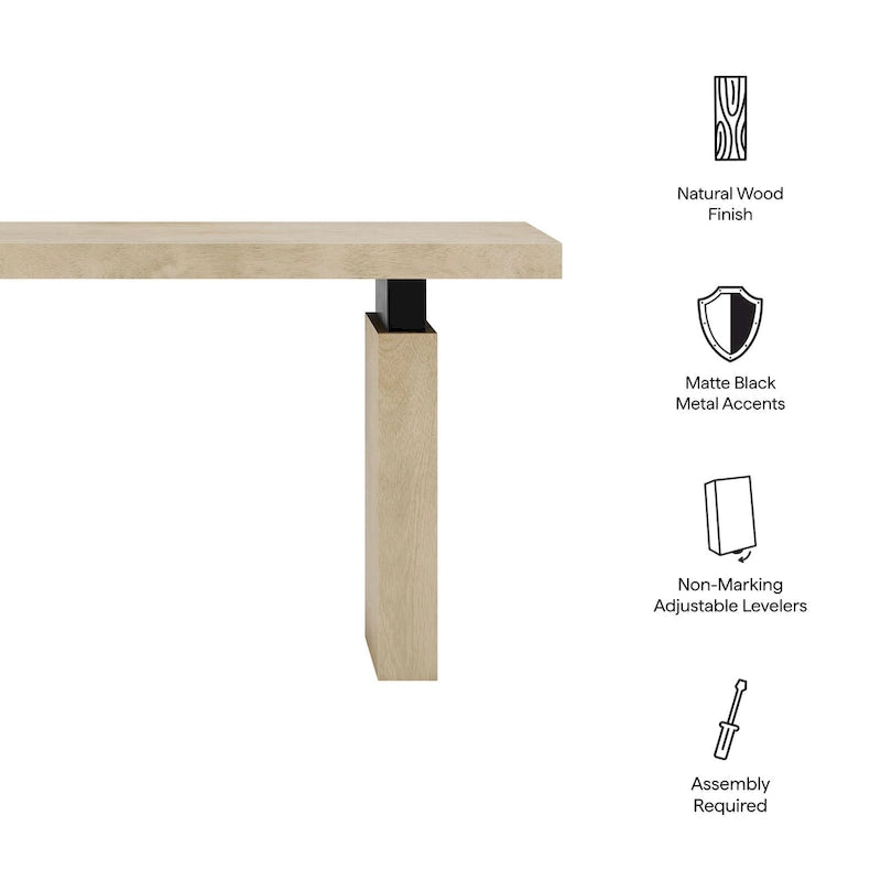 52" Rectangular Wood Console Table with Matte Black Metal Supports