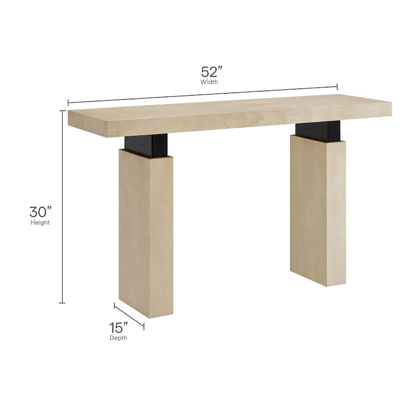 52" Rectangular Wood Console Table with Matte Black Metal Supports