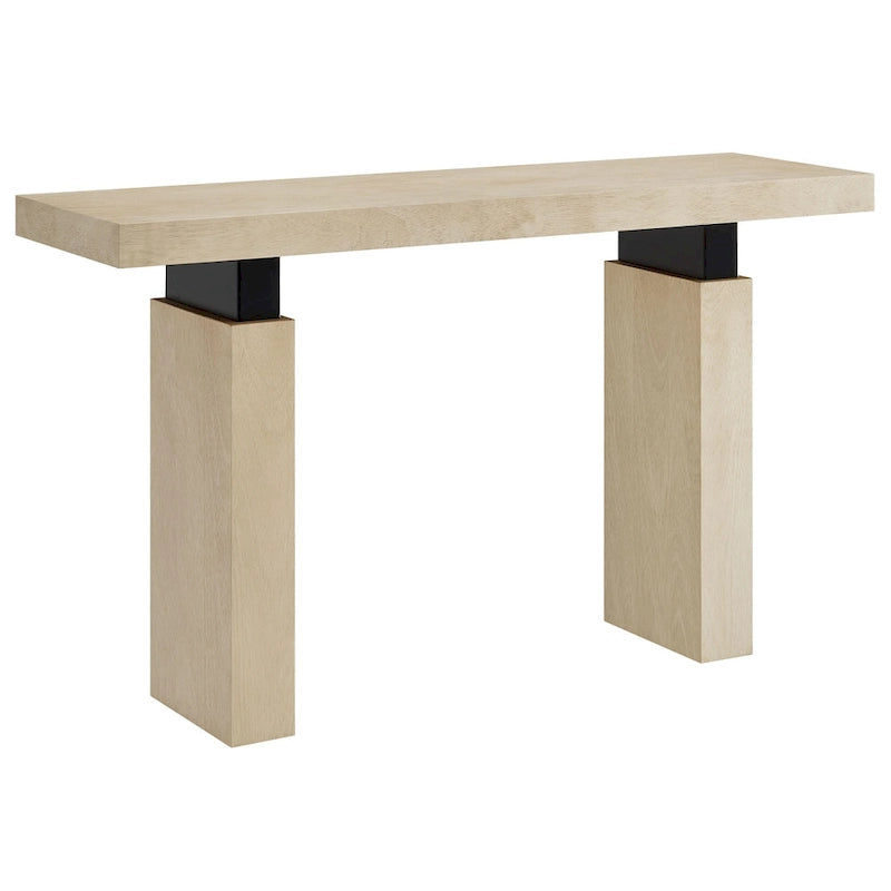 52" Rectangular Wood Console Table with Matte Black Metal Supports