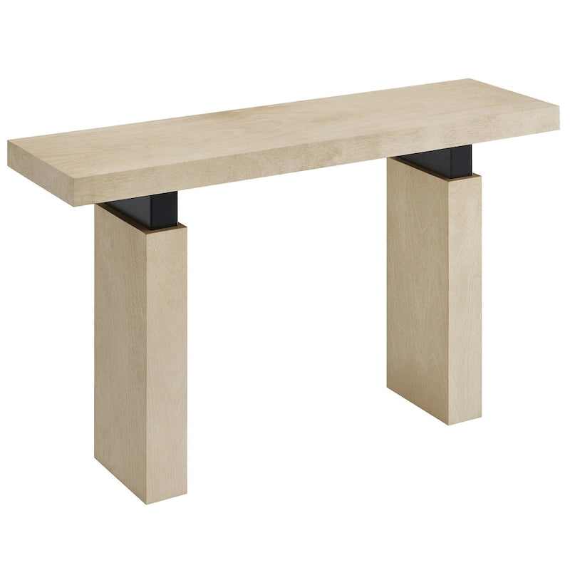 52" Rectangular Wood Console Table with Matte Black Metal Supports
