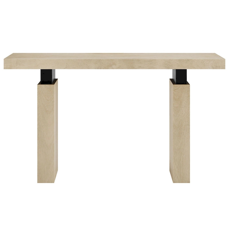 52" Rectangular Wood Console Table with Matte Black Metal Supports