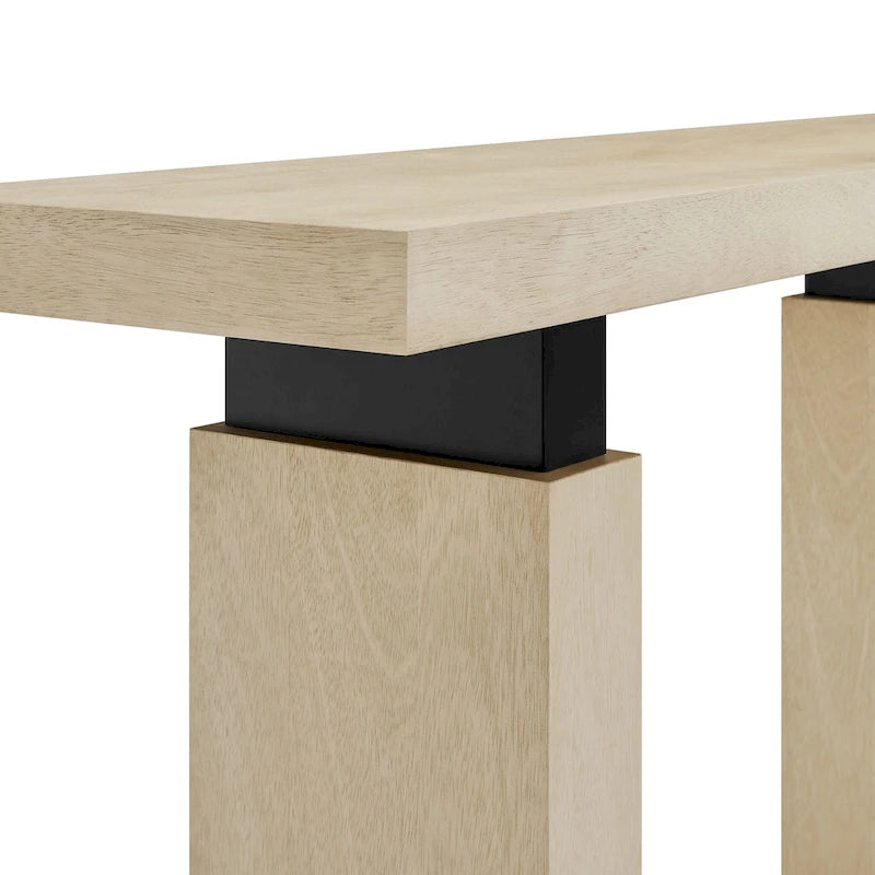 52" Rectangular Wood Console Table with Matte Black Metal Supports