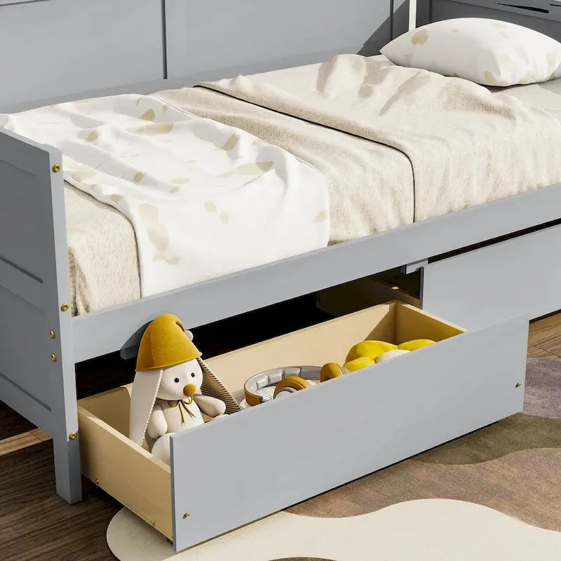 Twin Size Daybed Pine Wood Sofa Bed Frame with 2 Storage Drawers