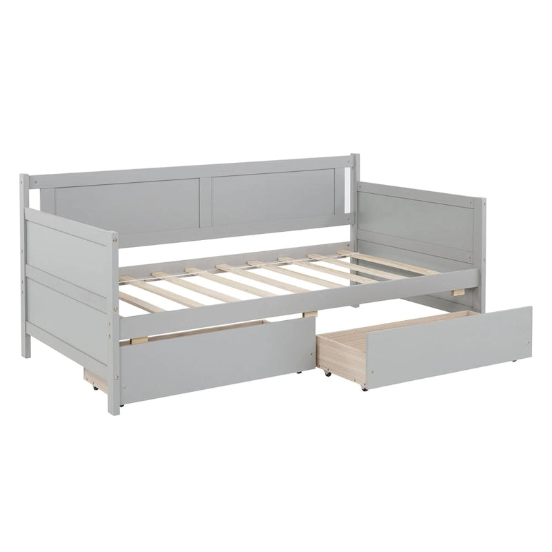 Twin Size Daybed Pine Wood Sofa Bed Frame with 2 Storage Drawers