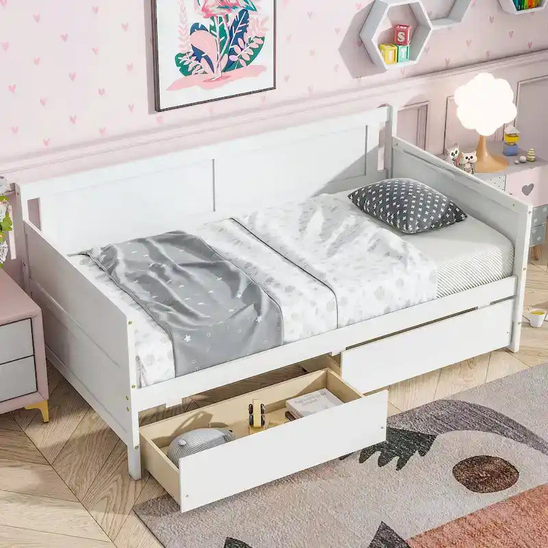 Twin Size Daybed Pine Wood Sofa Bed Frame with 2 Storage Drawers