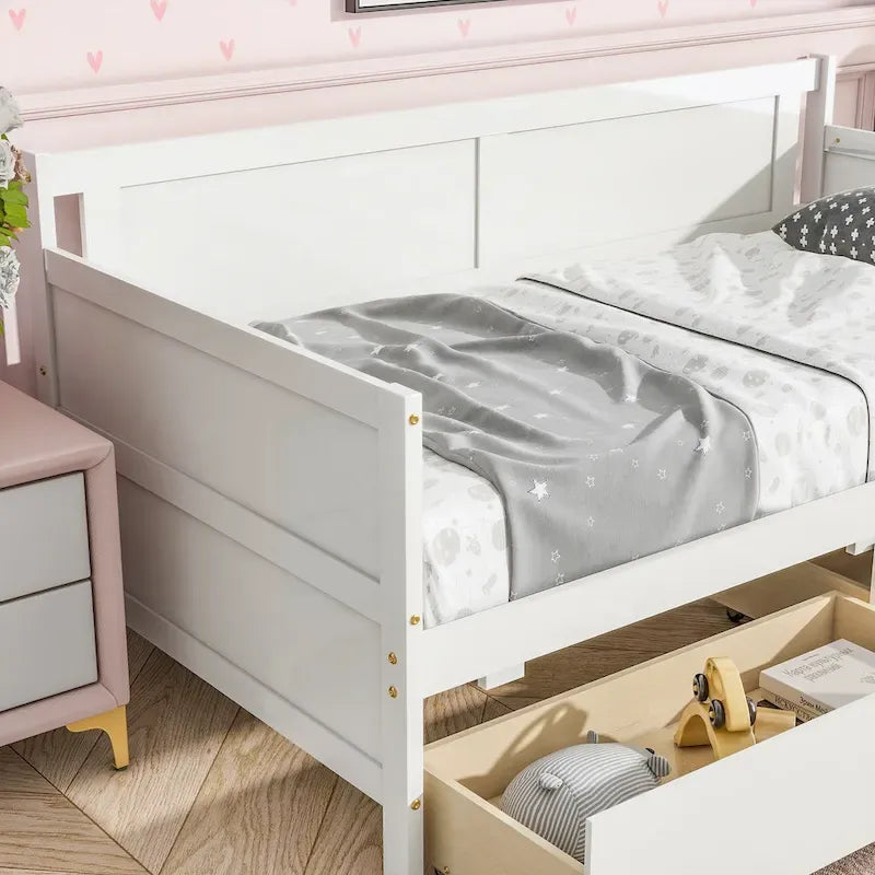 Twin Size Daybed Pine Wood Sofa Bed Frame with 2 Storage Drawers