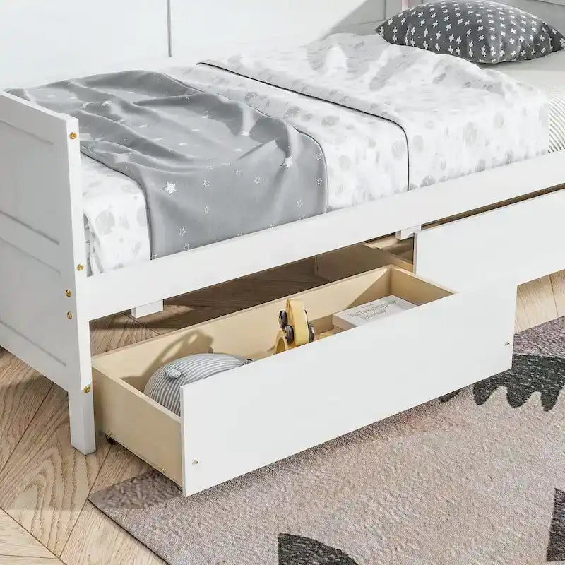 Twin Size Daybed Pine Wood Sofa Bed Frame with 2 Storage Drawers