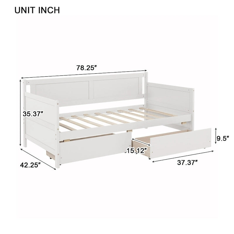 Twin Size Daybed Pine Wood Sofa Bed Frame with 2 Storage Drawers