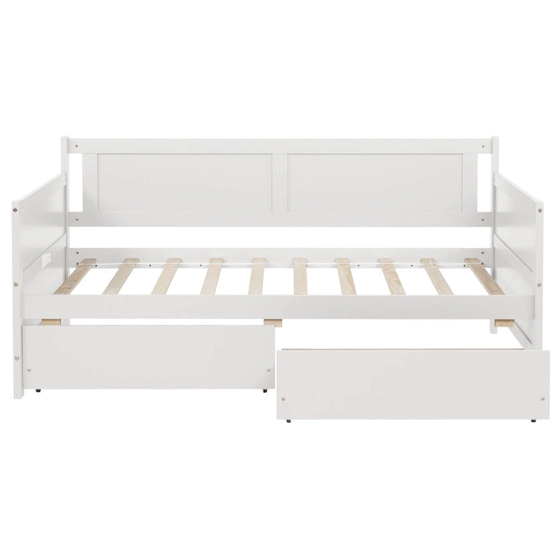 Twin Size Daybed Pine Wood Sofa Bed Frame with 2 Storage Drawers