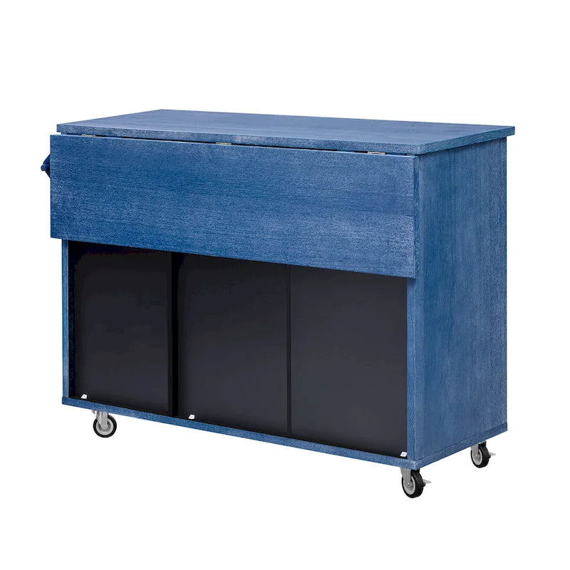 51.2W Kitchen Island with Drop Leaf, Farmhouse Kitchen Island on Wheels with Internal Storage Rack Rolling Kitchen Cart