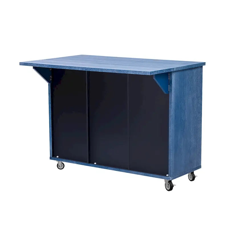 51.2W Kitchen Island with Drop Leaf, Farmhouse Kitchen Island on Wheels with Internal Storage Rack Rolling Kitchen Cart