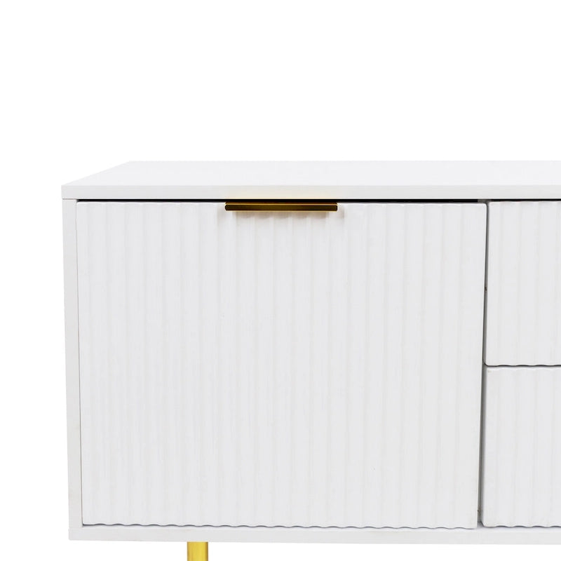 Modern Warm White TV Stand with 2 Storage Cabinets and 2 Soft Close Drawers for Apartments and Living Rooms
