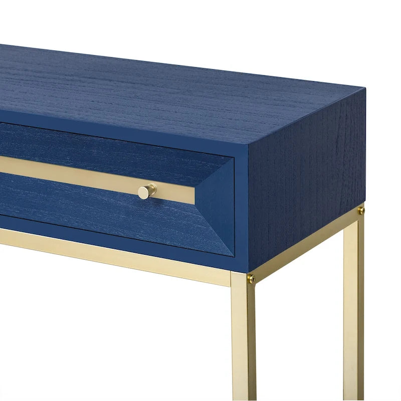 45.5 MDF Retro Console Table with Gold Accents, 2 Storage Drawers and Geometric Design