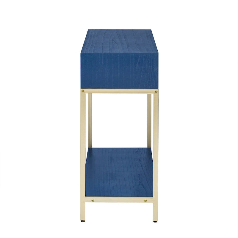 45.5 MDF Retro Console Table with Gold Accents, 2 Storage Drawers and Geometric Design