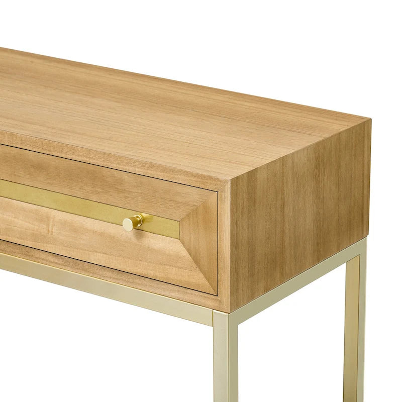 45.5 MDF Retro Console Table with Gold Accents, 2 Storage Drawers and Geometric Design