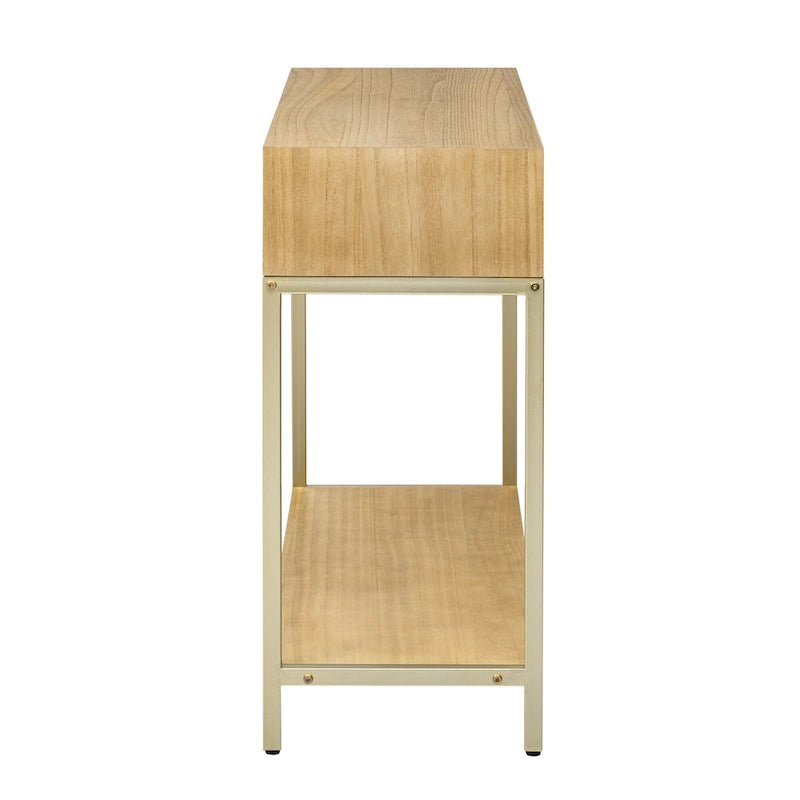 45.5 MDF Retro Console Table with Gold Accents, 2 Storage Drawers and Geometric Design