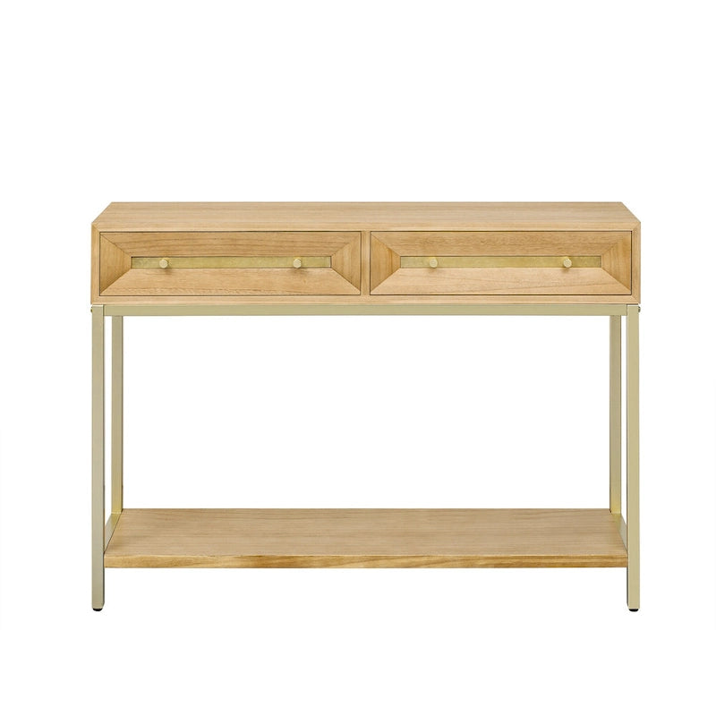 45.5 MDF Retro Console Table with Gold Accents, 2 Storage Drawers and Geometric Design