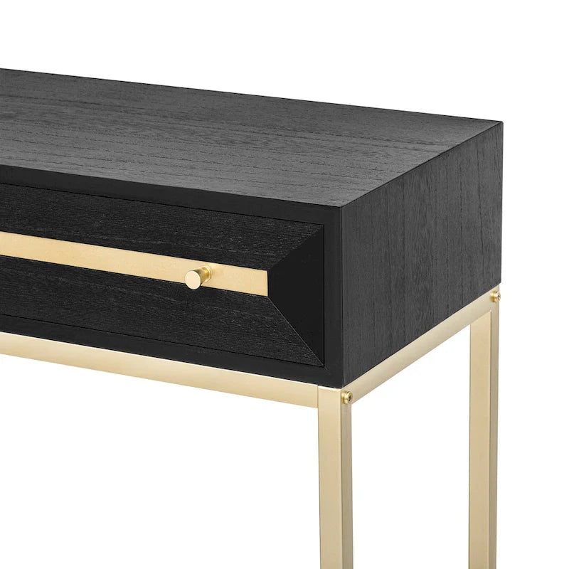 45.5 MDF Retro Console Table with Gold Accents, 2 Storage Drawers and Geometric Design