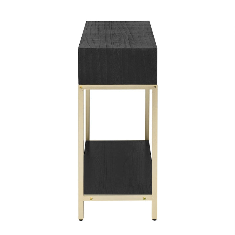45.5 MDF Retro Console Table with Gold Accents, 2 Storage Drawers and Geometric Design