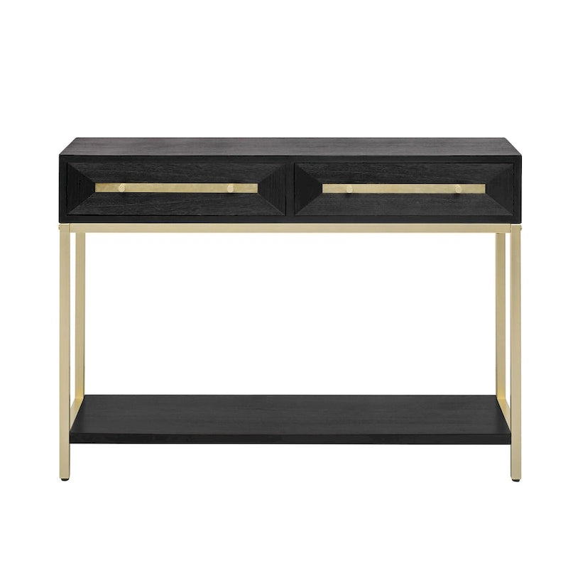45.5 MDF Retro Console Table with Gold Accents, 2 Storage Drawers and Geometric Design