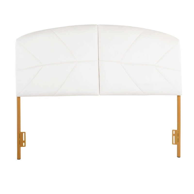 Queen Tufted Velvet Upholstered Headboard with Gold Frame