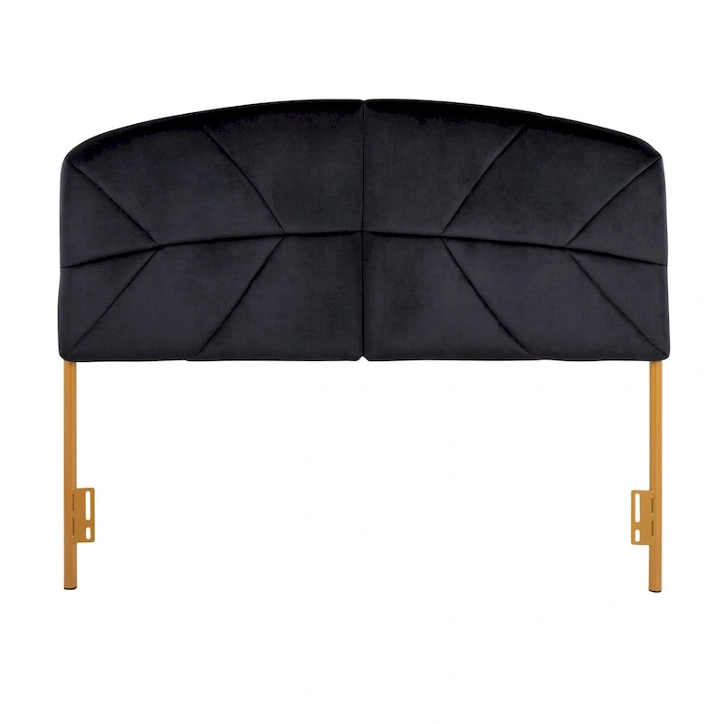 Queen Tufted Velvet Upholstered Headboard with Gold Frame