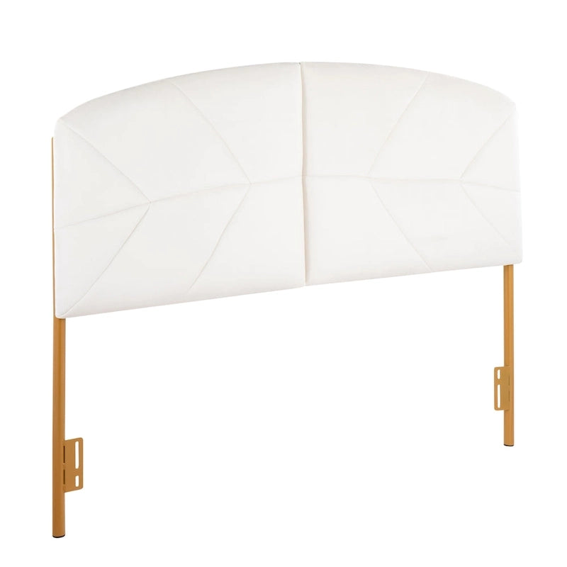 Queen Tufted Velvet Upholstered Headboard with Gold Frame