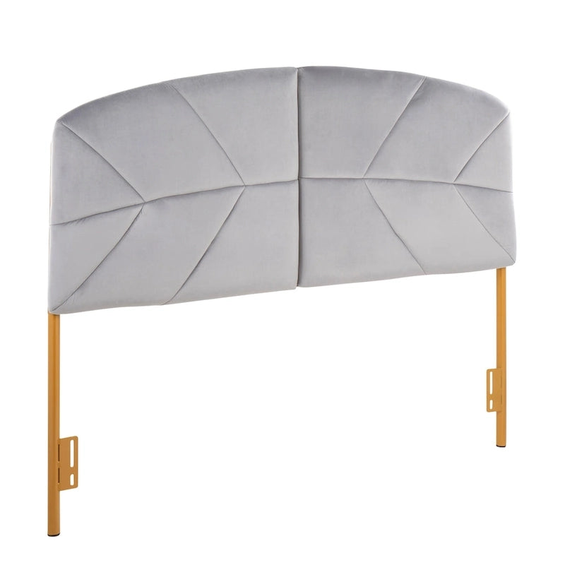 Queen Tufted Velvet Upholstered Headboard with Gold Frame