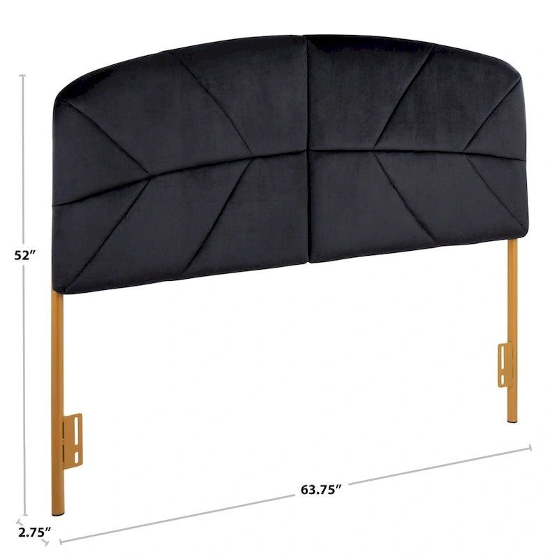 Queen Tufted Velvet Upholstered Headboard with Gold Frame