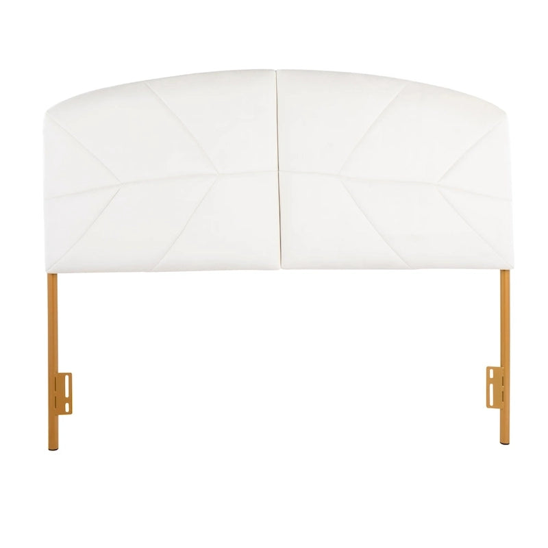 Queen Tufted Velvet Upholstered Headboard with Gold Frame