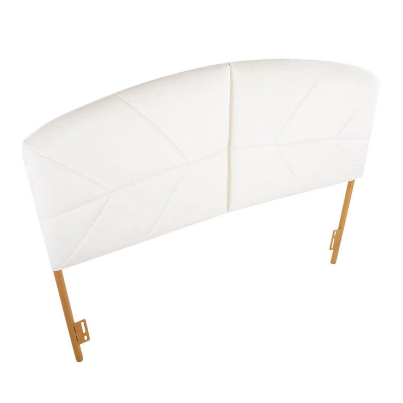 Queen Tufted Velvet Upholstered Headboard with Gold Frame