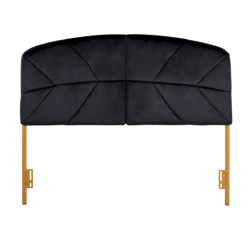 Queen Tufted Velvet Upholstered Headboard with Gold Frame