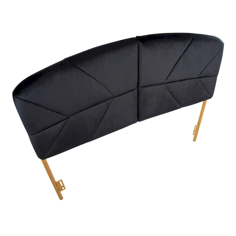 Queen Tufted Velvet Upholstered Headboard with Gold Frame