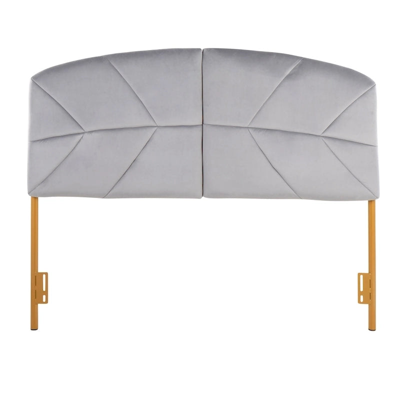 Queen Tufted Velvet Upholstered Headboard with Gold Frame