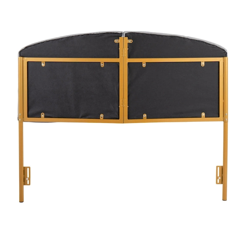 Queen Tufted Velvet Upholstered Headboard with Gold Frame