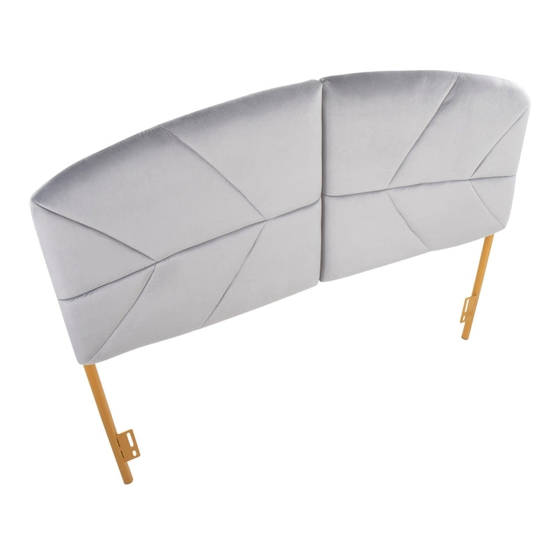Queen Tufted Velvet Upholstered Headboard with Gold Frame