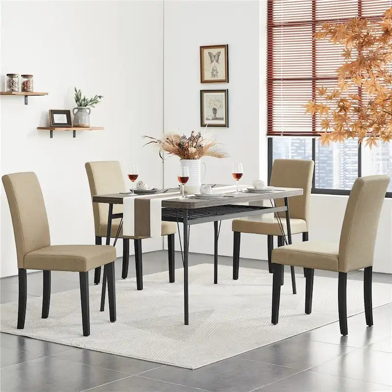 4pcs Upholstered Fabric Dining Chairs with Solid Wood Legs For Dining Room - N/A