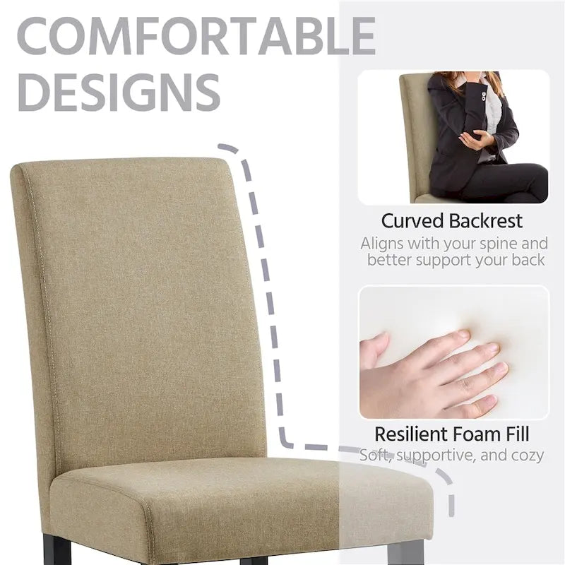 4pcs Upholstered Fabric Dining Chairs with Solid Wood Legs For Dining Room - N/A
