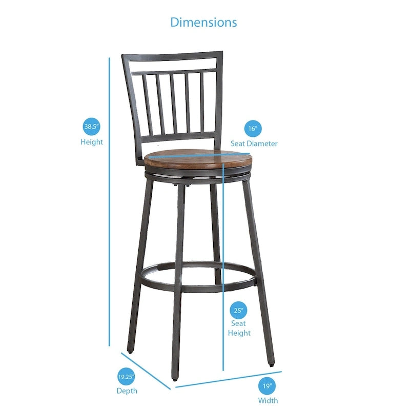 25-Inch Industrial Counter Stool with Swivel Hardwood Seat