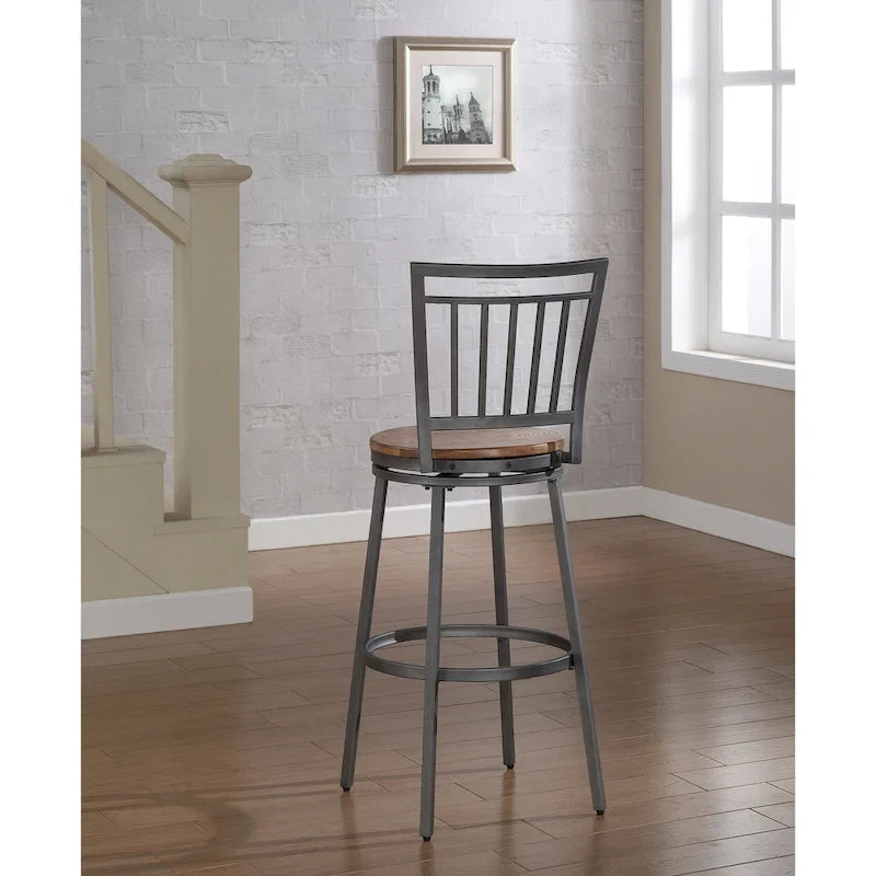 25-Inch Industrial Counter Stool with Swivel Hardwood Seat