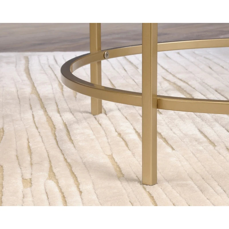 Round Side Table with Satin Gold Frame and Tempered Glass Top