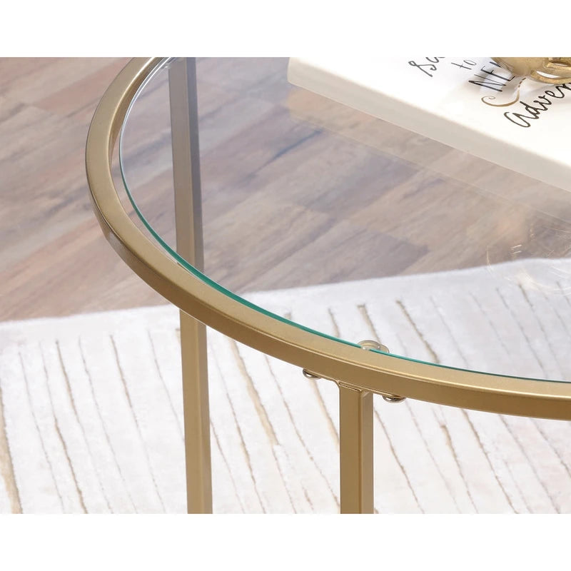 Round Side Table with Satin Gold Frame and Tempered Glass Top