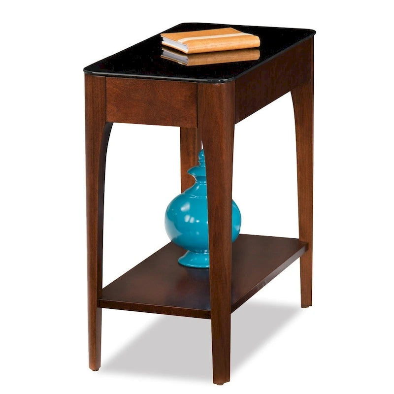Narrow End Table with Black Glass Top