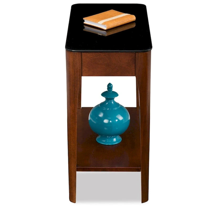 Narrow End Table with Black Glass Top