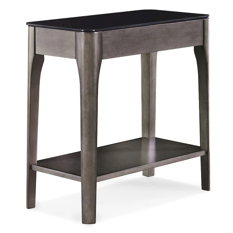 Narrow End Table with Black Glass Top