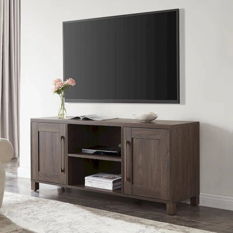 58" TV Stand with Enclosed Cabinets and Adjustable Shelves