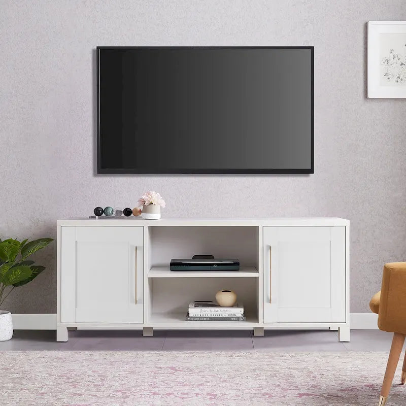 58" TV Stand with Enclosed Cabinets and Adjustable Shelves