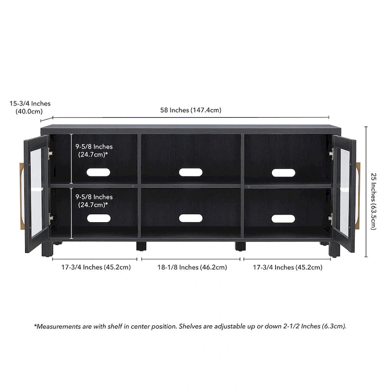 58" TV Stand with Enclosed Cabinets and Adjustable Shelves