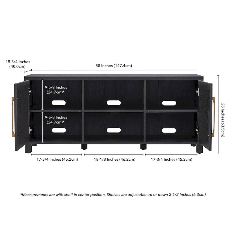 58" TV Stand with Enclosed Cabinets and Adjustable Shelves